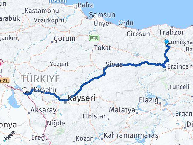 Gümüşhane Sarıyahşi Aksaray Arası Kaç Km - Yol Haritası
