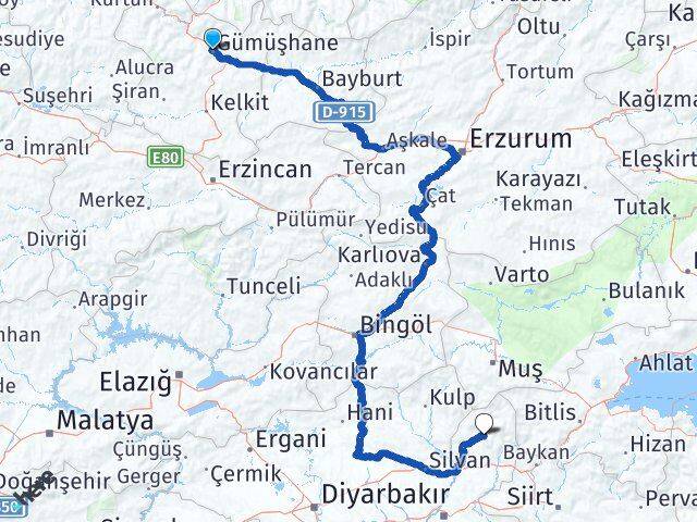 Gümüşhane Sason Batman Arası Kaç Km - Yol Haritası