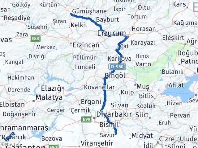 Gümüşhane Savur Mardin Arası Kaç Km - Yol Haritası