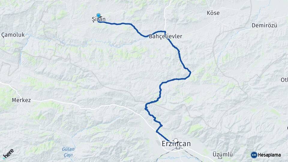Gümüşhane Şiran Erzincan Arası Kaç Km - Yol Haritası