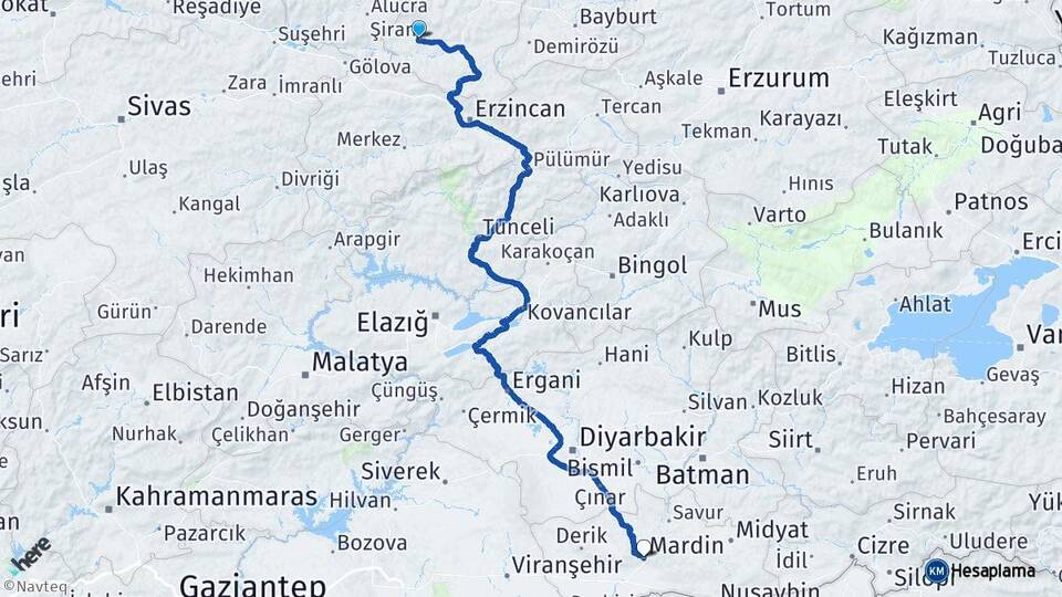 Gümüşhane Şiran Mardin Arası Kaç Km - Yol Haritası