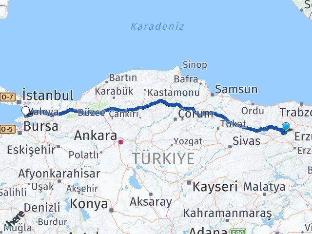 Gümüşhane Şiran Yalova Arası Kaç Km - Yol Haritası
