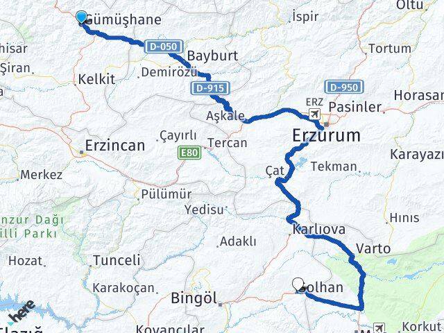 Gümüşhane Solhan Bingöl Arası Kaç Km - Yol Haritası