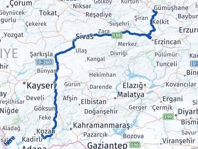 Gümüşhane Sumbas Osmaniye Arası Kaç Km - Yol Haritası