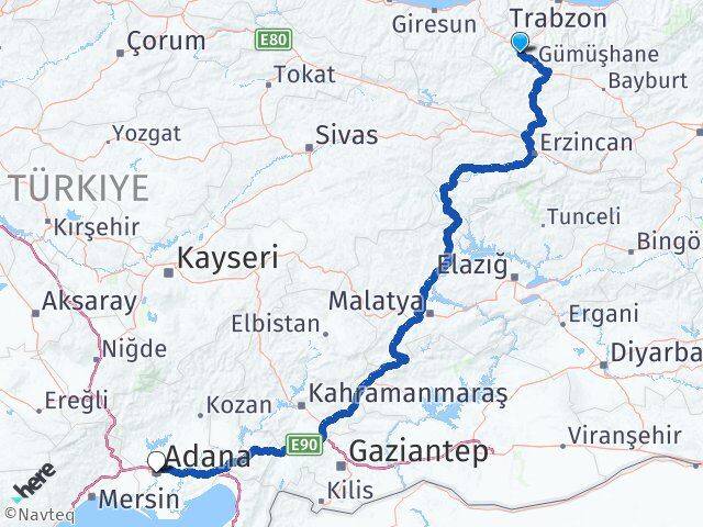 Gümüşhane Torul Adana Arası Kaç Km - Yol Haritası