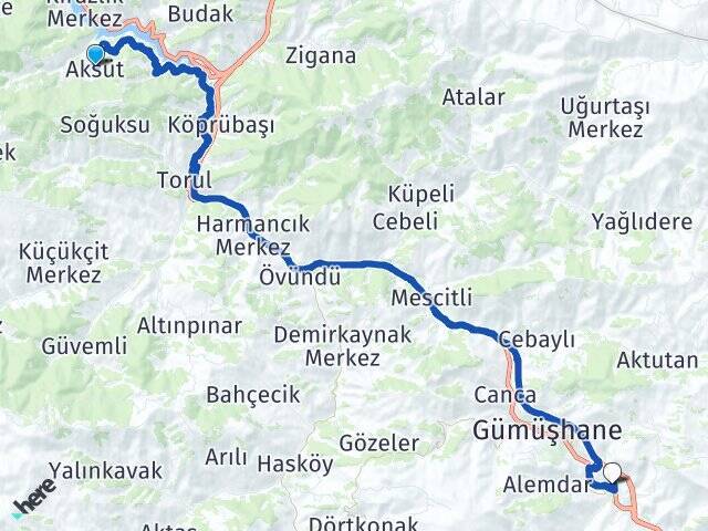 Aksüt Gümüşhane Üniversitesi Arası Kaç Km - Yol Tarifi