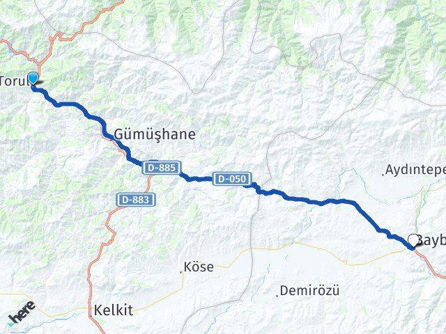Gümüşhane Torul Bayburt Arası Kaç Km - Yol Haritası