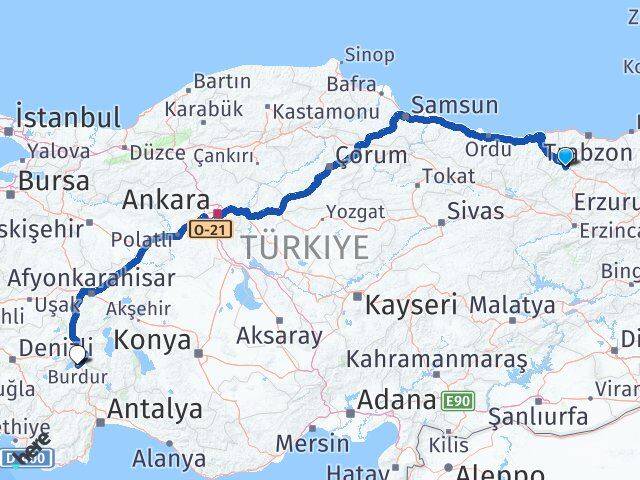 Gümüşhane Torul Burdur Arası Kaç Km - Yol Haritası