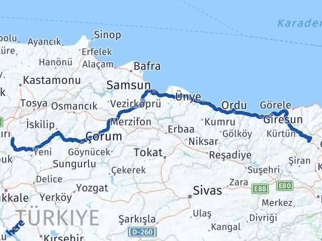 Gümüşhane Torul Çankırı Arası Kaç Km - Yol Haritası