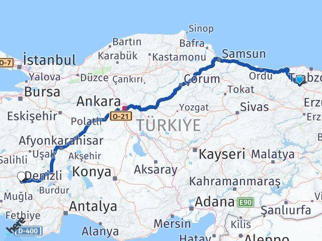 Gümüşhane Torul Denizli Arası Kaç Km - Yol Haritası
