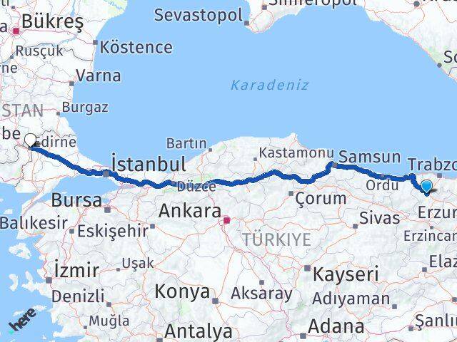 Gümüşhane Torul Edirne Arası Kaç Km - Yol Haritası