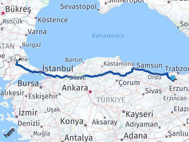 Gümüşhane Torul Kırklareli Arası Kaç Km - Yol Haritası