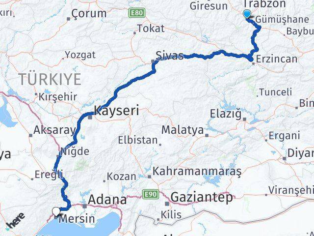 Gümüşhane Torul Mersin Arası Kaç Km - Yol Haritası