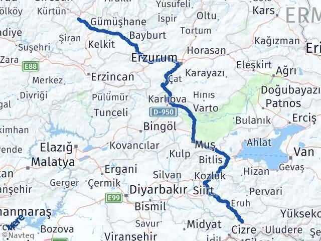 Gümüşhane Torul Şırnak Arası Kaç Km - Yol Haritası