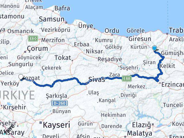 Gümüşhane Torul Yozgat Arası Kaç Km - Yol Haritası