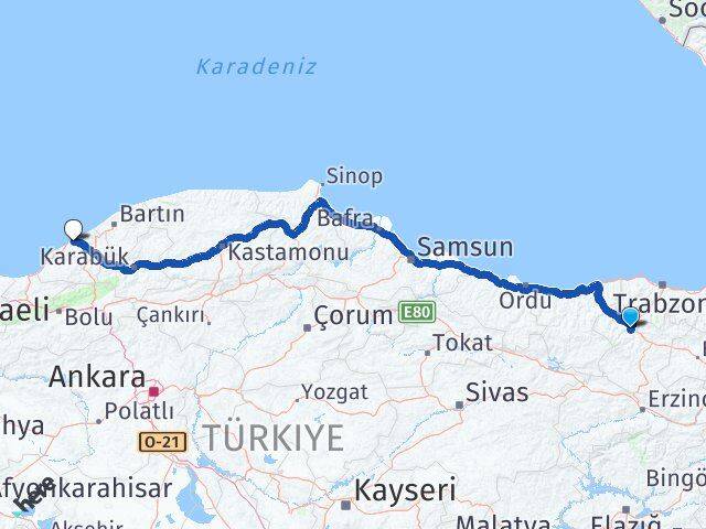 Gümüşhane Torul Zonguldak Arası Kaç Km - Yol Haritası