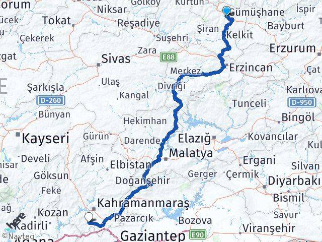 Gümüşhane Türkoğlu Kahramanmaraş Arası Kaç Km - Yol Haritası