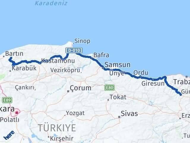 Gümüşhane Ulus Bartın Arası Kaç Km - Yol Haritası