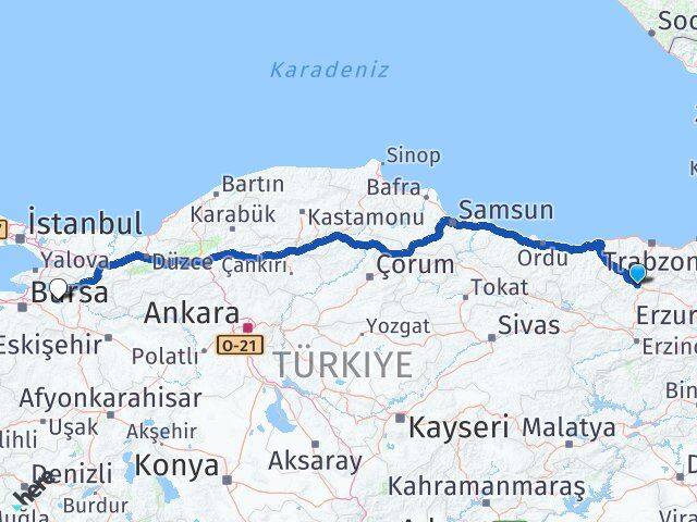 Gümüşhane Yenişehir Bursa Arası Kaç Km - Yol Haritası