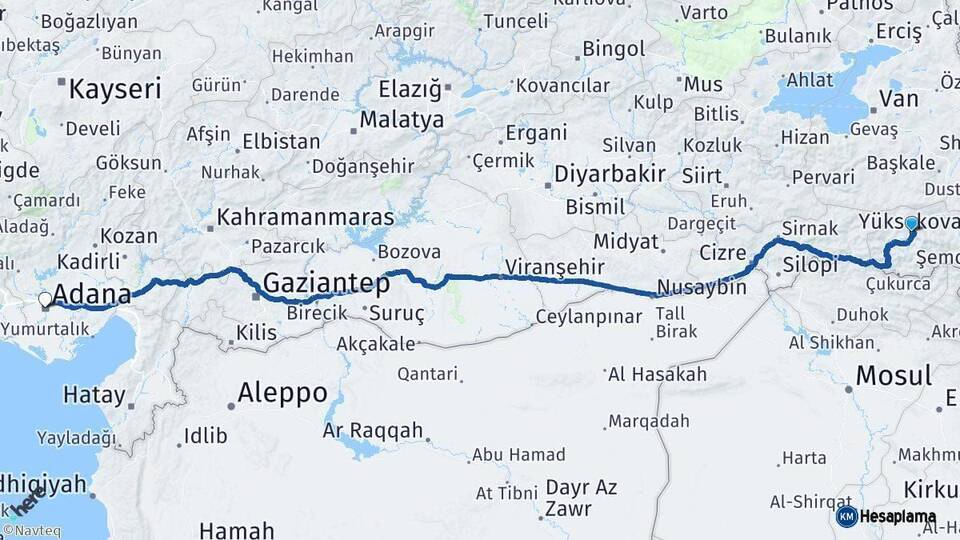 Hakkari Adana Arası Kaç Km - Yol Haritası