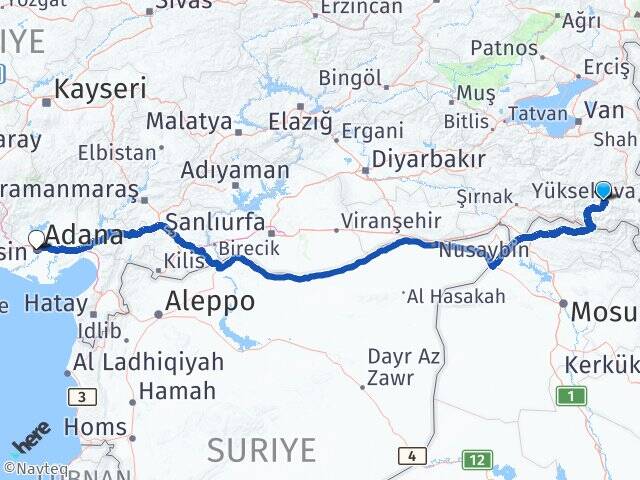 Hakkari Adana Havalimanı Arası Kaç Km - Yol Haritası