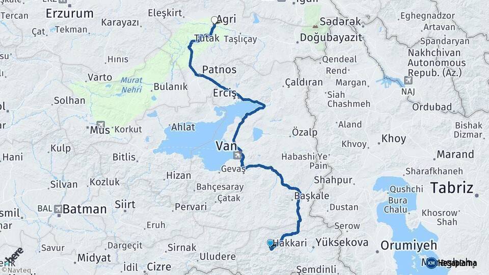 Hakkari Ağrı Arası Kaç Km - Yol Haritası