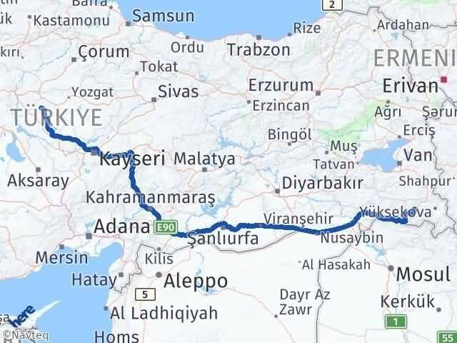 Hakkari Akçakent Kırşehir Arası Kaç Km - Yol Haritası