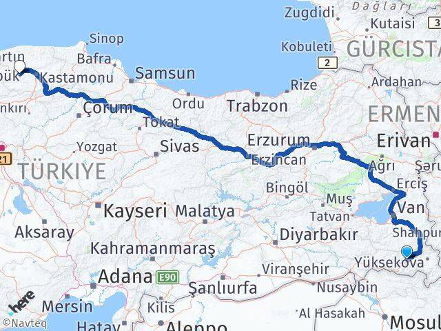 Hakkari Akılçalman Daday Kastamonu Arası Kaç Km - Yol Haritası
