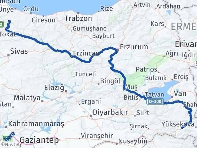 Hakkari Akkuş Ordu Arası Kaç Km - Yol Haritası