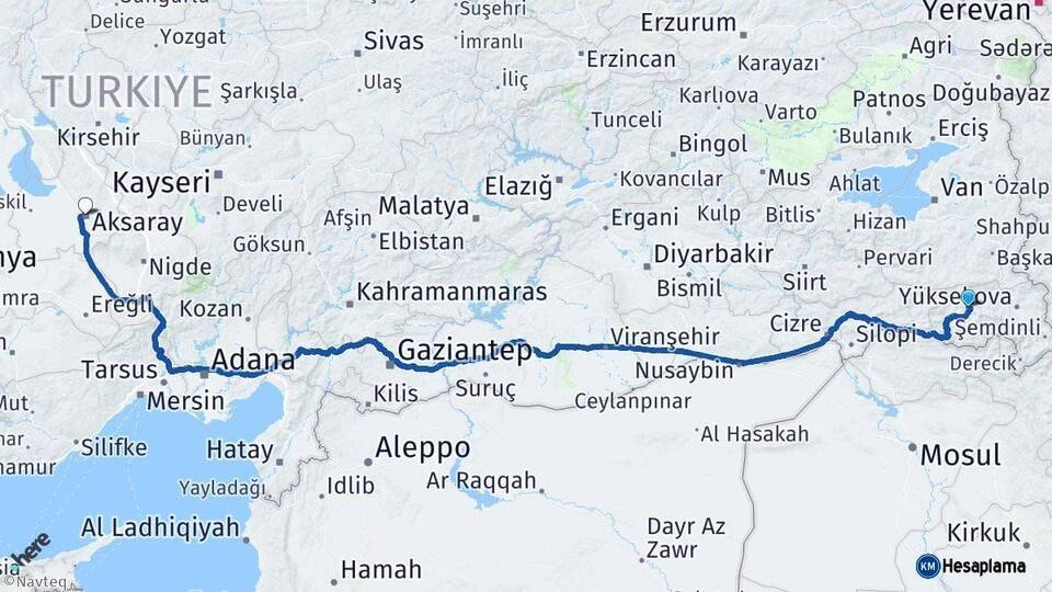 Hakkari Aksaray Arası Kaç Km - Yol Haritası
