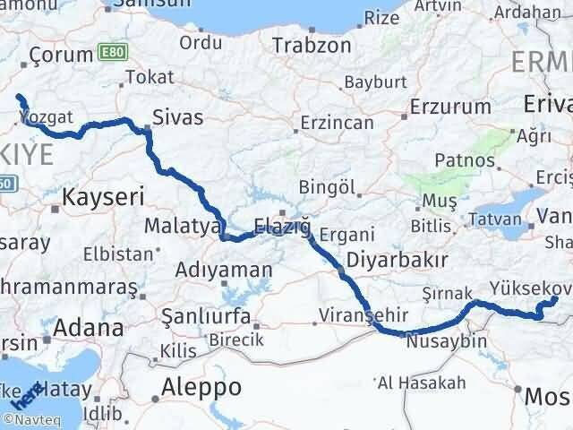 Hakkari Alaca Çorum Arası Kaç Km - Yol Haritası