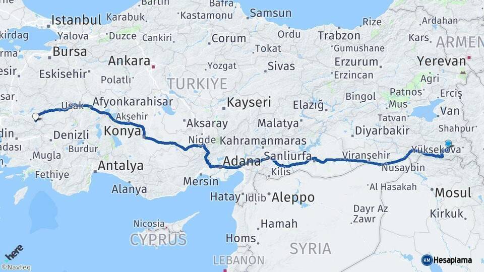 Hakkari Alaşehir Manisa Arası Kaç Km - Yol Haritası