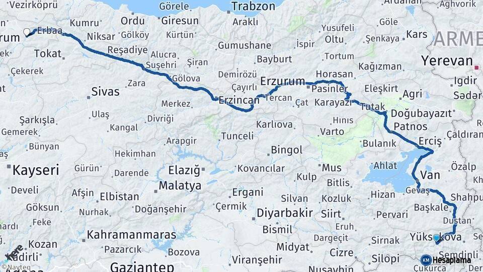 Hakkari Amasya Arası Kaç Km - Yol Haritası