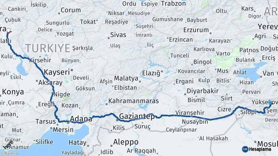 Hakkari Ankara Arası Kaç Km - Yol Haritası