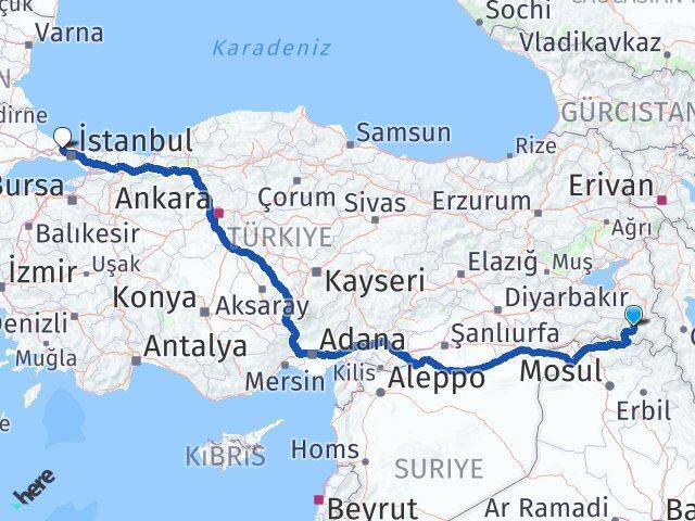 Hakkari Arnavutköy İstanbul Arası Kaç Km - Yol Haritası