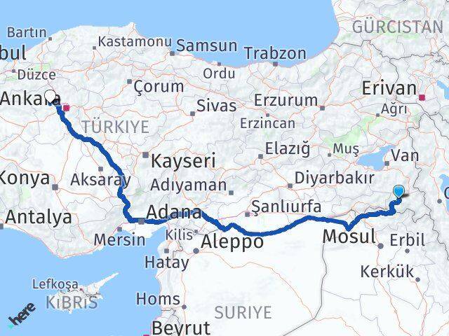 Hakkari Ayaş Ankara Arası Kaç Km - Yol Haritası