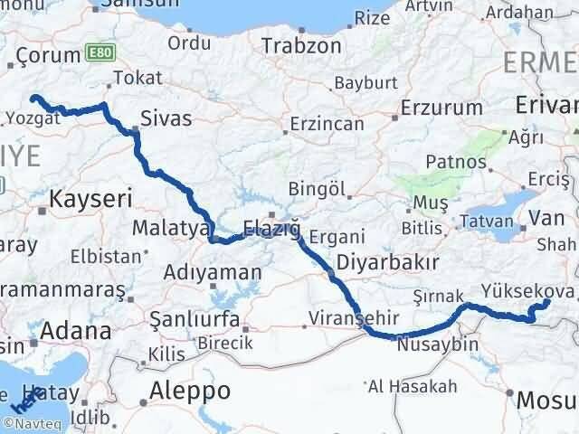 Hakkari Aydıncık Yozgat Arası Kaç Km - Yol Haritası
