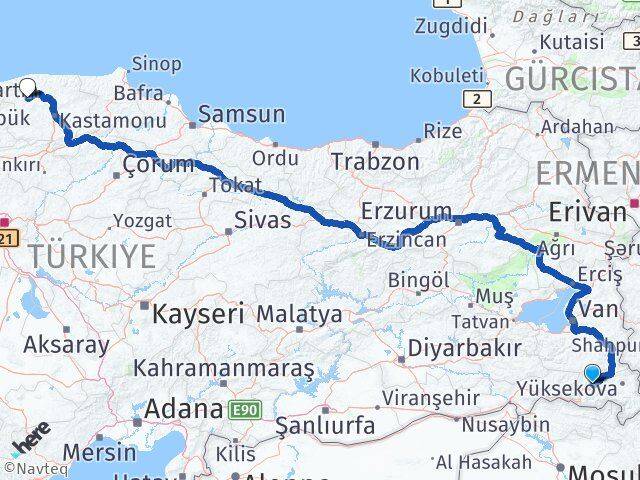 Hakkari Azdavay Kastamonu Arası Kaç Km - Yol Haritası