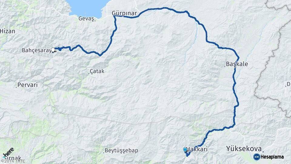Hakkari Bahçesaray Van Arası Kaç Km - Yol Haritası