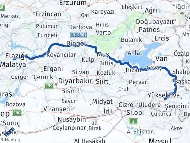 Hakkari Baskil Elazığ Arası Kaç Km - Yol Haritası