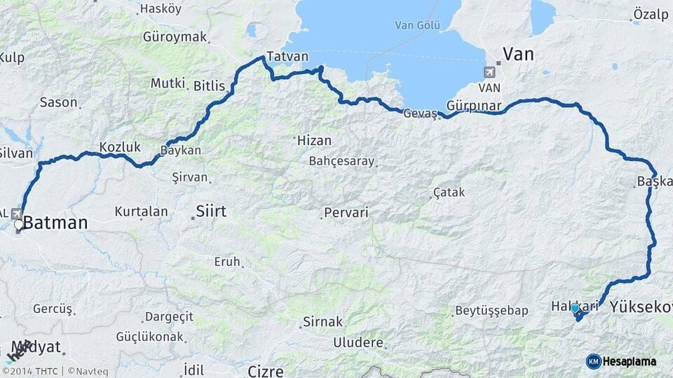 Hakkari Batman Arası Kaç Km - Yol Haritası