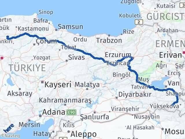 Hakkari Bayramören Çankırı Arası Kaç Km - Yol Haritası