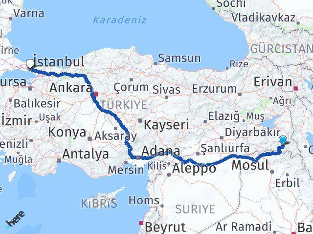 Hakkari Beşiktaş İstanbul Arası Kaç Km - Yol Haritası