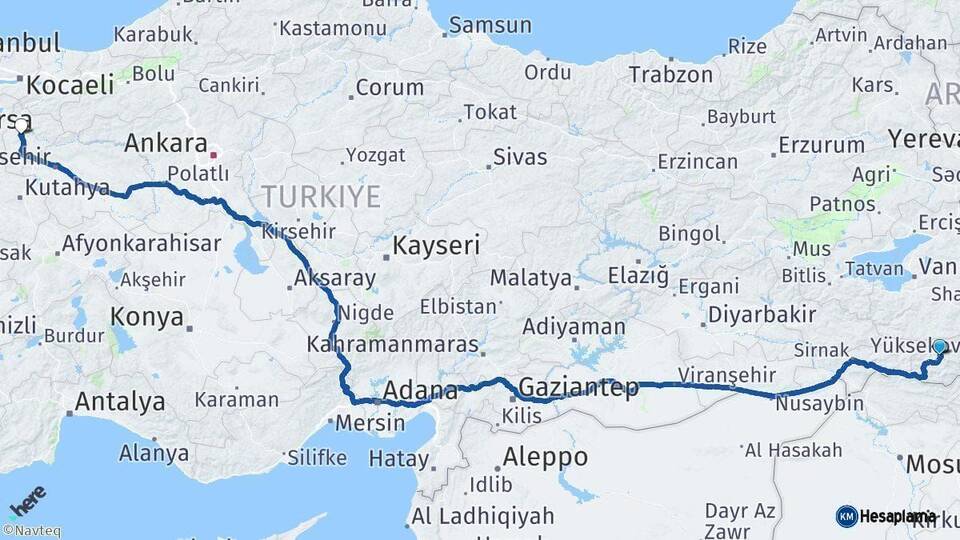 Hakkari Bilecik Arası Kaç Km - Yol Haritası