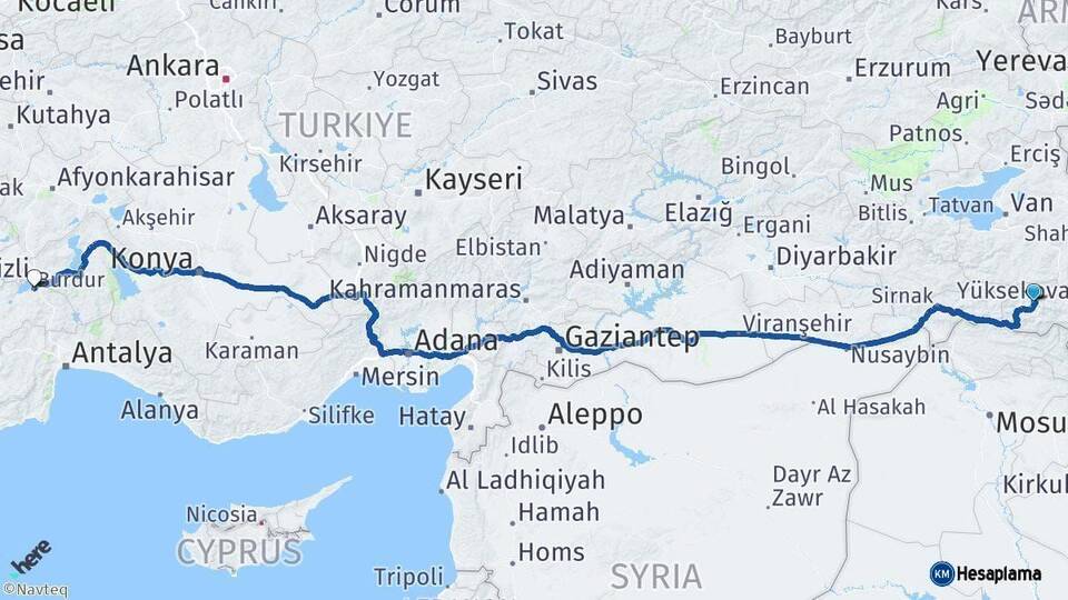 Hakkari Burdur Arası Kaç Km - Yol Haritası