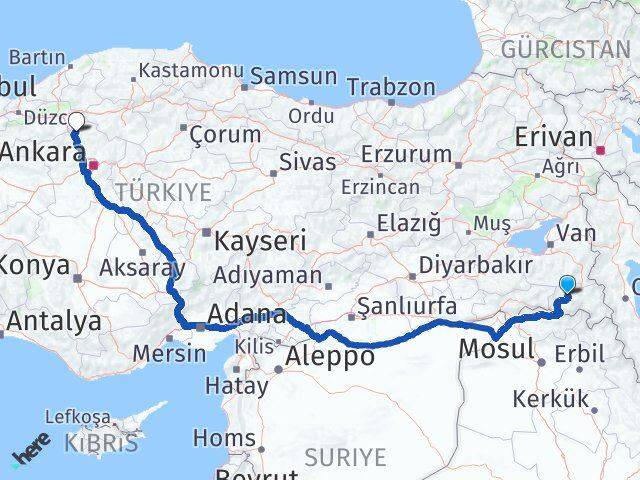 Hakkari Çamlıdere Ankara Arası Kaç Km - Yol Haritası