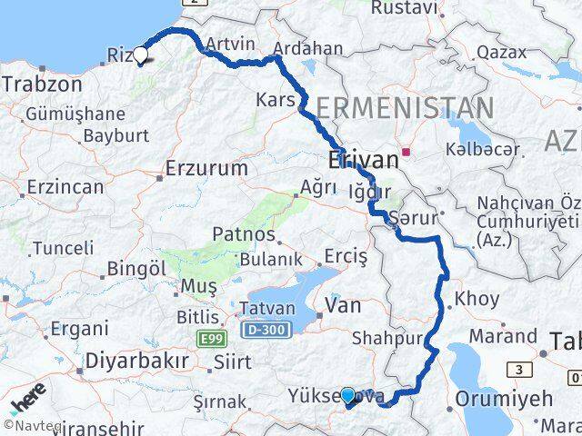 Hakkari Çamlıhemşin Rize Arası Kaç Km - Yol Haritası