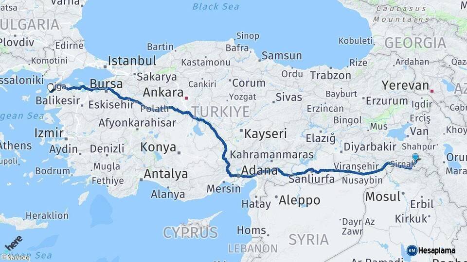 Hakkari Çanakkale Arası Kaç Km - Yol Haritası