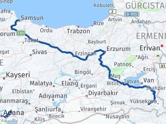 Hakkari Canik Samsun Arası Kaç Km - Yol Haritası
