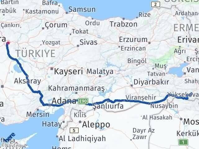 Hakkari Çankaya Ankara Arası Kaç Km - Yol Haritası